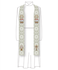 White Clergy Stoles | Christmas Rose Easter Collection Stole Style #2
