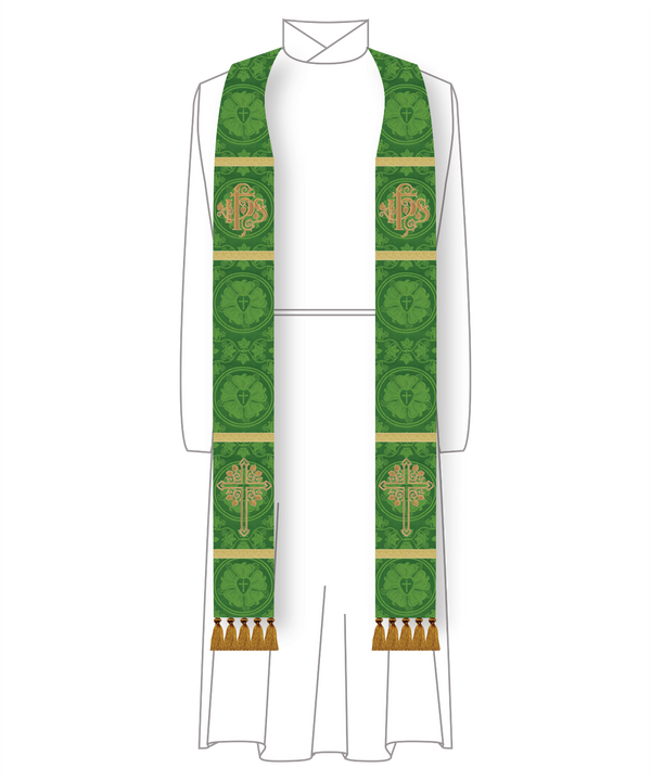 Green IHS Budded Cross Stole | Green Pastor Priest Trinity Stole