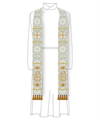 White Clergy Stole Pomegranate Design | Priest Pastor Dayspring IHS Vestments