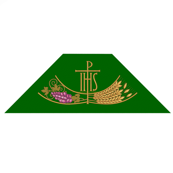 Chi Rho IHS Cross Grape Wheat Spray Embroidery Green Chalice Veil - Ecclesiastical Sewing