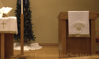 Dayspring Chi Rho White Pulpit Fall | Christmas Easter White Altar Hanging - Ecclesiastical Sewing