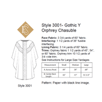 Gothic Chasuble Sewing Pattern Y Orphrey | Gothic Chasuble Style 3001 Yardage Chart Ecclesiastical Sewing