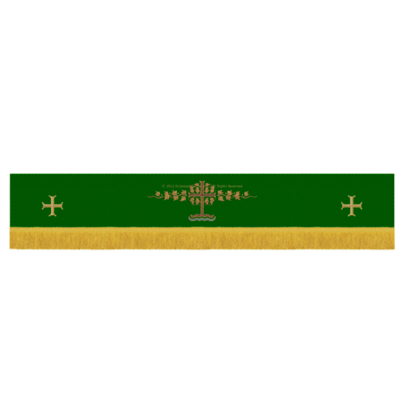 Sanctified Budded Cross Vines Superfrontal Crosses Green Altar Hanging | Trinity Green Altar ahnging Liturgical Brocade Ecclesiastical Sewing