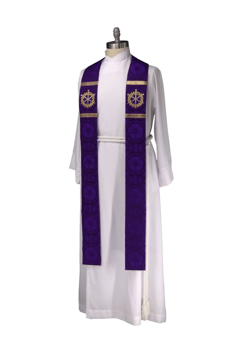 The Crown of Thorns Lent stole on a dress form