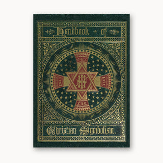 Front cover of the Handbook of Christian Symbolism with gold Victorian ornament, a cross, a star and the IHS monogram