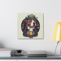 Home Décor Canvas Print: Dog and Beer in a Historic Pub Setting