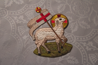 Agnus Dei, Lamb of God, Silk Appliqué, Five and a Half Inches, One Hundred Percent Silk.