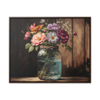 Rustic Charm Mason Jar Floral Watercolor Print on Canvas Home Office 