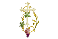 Latin Style Cross Appliqué with Wheat, Vine, and Grape Motif 4"W x 7"L for Church Vestments and Artistic Embellishments | Ecclesiastical Sewing