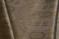 Religious Brocade Fabric with Oval and Cross | Church Fabrics and Linen