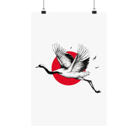 Minimalist Japanese Crane Sunrise Poster - Black & White Zen Wall Art| ecclesiastical-sewing