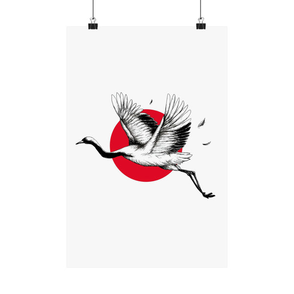 Minimalist Japanese Crane Sunrise Poster - Black & White Zen Wall Art| ecclesiastical-sewing