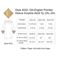 Old English Style Round Yoke Surplice Pointed Sleeves Sewing Pattern