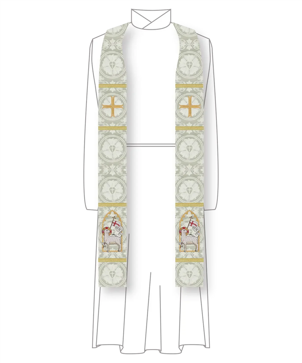 Ecclesiastical Pattern White Agnus Dei in Arch White Stole Christmas and Easter White Clergy Stole ...