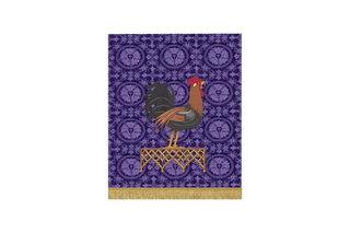 “Violet Luther Rose Brocade Lent pulpit fall with embroidered rooster and lattice pattern – symbol of repentance and vigilance from Peter’s denial, crafted in violet brocade”