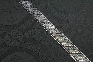 Black Gray and Metallic Silver Jacquard Braid for Vestments and Church Textiles