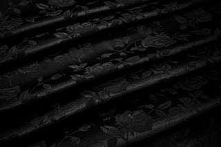black rose brocade fabric satin finish polyester Bridal formal fabric