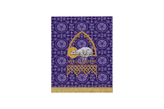 “Violet Luther Rose Brocade Lenten pulpit fall with Bound Agnus Dei motif and Kyrie Eleison text – symbol of the Lamb of God’s sacrifice and divine mercy”
