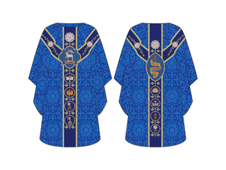 Great O'Antiphon Embroidered Orphrey Chasuble | Blue Advent Chasuble