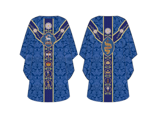 Great O'Antiphon Embroidered Orphrey Chasuble | Blue Advent Chasuble