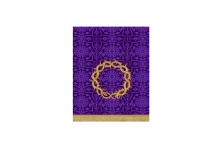 Violet Glastonbury Brocade Lent pulpit fall featuring embroidered Crown of Thorns motif in violet brocade, symbol of Christ’s Passion for Lent and Holy Week
