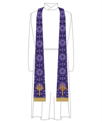 Violet Lent Crown Thorns Cross Tapered Stole | Lent Priest Stole