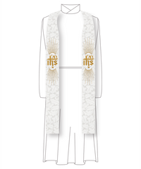 White Clergy Stole | IHS Monogram Pastor or Priest Stole (Handmade)