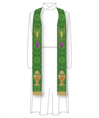 Green Pastor Priest Stole Grapes Chalice Design | Green Trinity Stole