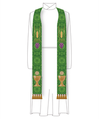 Green Pastor Priest Stole Grapes Chalice Design | Green Trinity Stole