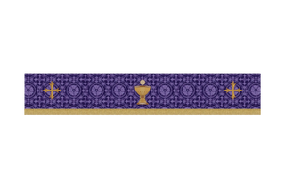 Violet Luther Rose Lent superfrontal with embroidered chalice and host Eucharist design in violet brocade for Lent and Holy Week altar use