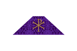 Violet Glastonbury Brocade Lent chalice veil with Chi Rho embroidery, violet brocade veil for Eucharistic vessels during Lent and Holy Week
