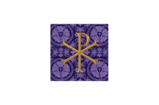 Violet Luther Rose Brocade Lent chalice burse with Chi Rho embroidery, violet brocade Eucharistic vestment accessory for Lent and Holy Week