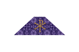 Violet Luther Rose Brocade Lent chalice veil with Chi Rho embroidery, violet brocade veil for Eucharistic vessels during Lent and Holy Week