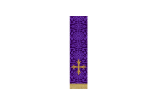 Violet Glastonbury Brocade Lent Bible marker with embroidered Cross, narrow pulpit or lectern fall in violet brocade for Lent and Holy Week services