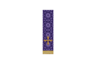 Violet Luther Rose Lent Bible marker with embroidered Cross, narrow pulpit or lectern fall in violet brocade for Lent and Holy Week services
