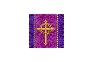 Violet Lent burse with embroidered Latin cross encircled by crown of thorns, Roman purple orphrey – handcrafted Eucharistic burse for Lent