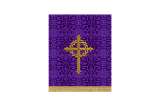 Deep violet Lent pulpit fall with embroidered Fleur Latin Cross encircled by Crown of Thorns on Luther Rose or Glastonbury brocade