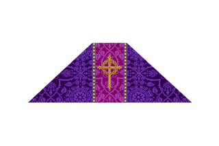 Violet Lenten Chalice Veil with embroidered Cross and Crown of Thorns on Roman Purple orphrey, finished with violet dice braid – Lent church altar hangings