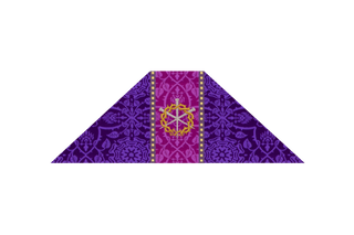Violet Glastonbury Brocade chalice veil with Roman Purple orphrey band and Crown of Thorns with three nails embroidery – Lent altar linen for Holy Week