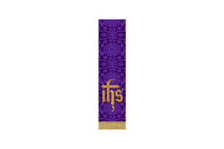 Violet Lent Bible marker with IHS Sacred Monogram encircled by Crown of Thorns – handmade in Luther Rose or Glastonbury brocade