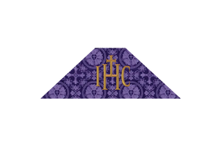 Violet Luther Rose Lent chalice veil with IHC Christogram embroidery, reverent covering for the chalice in violet brocade for Lent and Holy Week