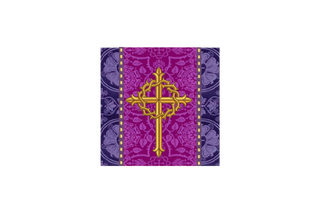Violet Lent burse with embroidered Latin cross encircled by crown of thorns, Roman purple orphrey – handcrafted Eucharistic burse for Lent