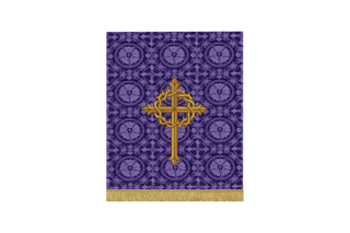 Deep violet Lent pulpit fall with embroidered Fleur Latin Cross encircled by Crown of Thorns on Luther Rose or Glastonbury brocade