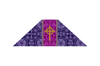 Violet Lenten Chalice Veil with embroidered Cross and Crown of Thorns on Roman Purple orphrey, finished with violet dice braid – Lent church altar hangings