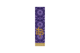 Violet Lent Bible marker with IHS Sacred Monogram encircled by Crown of Thorns – handmade in Luther Rose or Glastonbury brocade