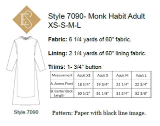 Monk Habit Sewing Pattern | Style 7090 & 7091 Sewing Patterns Adult Full Sizes