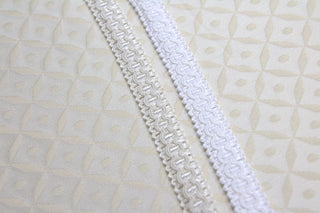 White and ivory narrow gimp braid trim, 1/2 inch wide, for vestments and decorative sewing