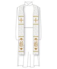 White Clergy Stole Pomegranate Design | Priest Pastor Dayspring IHS Vestments