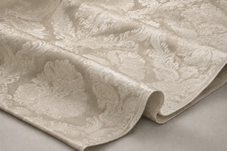 Detail of Chenille floral weaving on the satin ground of Ravenna Ivory Brocade