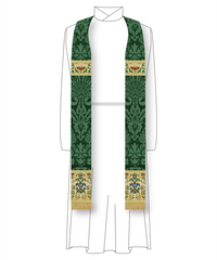 Green Silk Damask and Tapestry Priest Stole | Green Priest stole Tapestry Accents